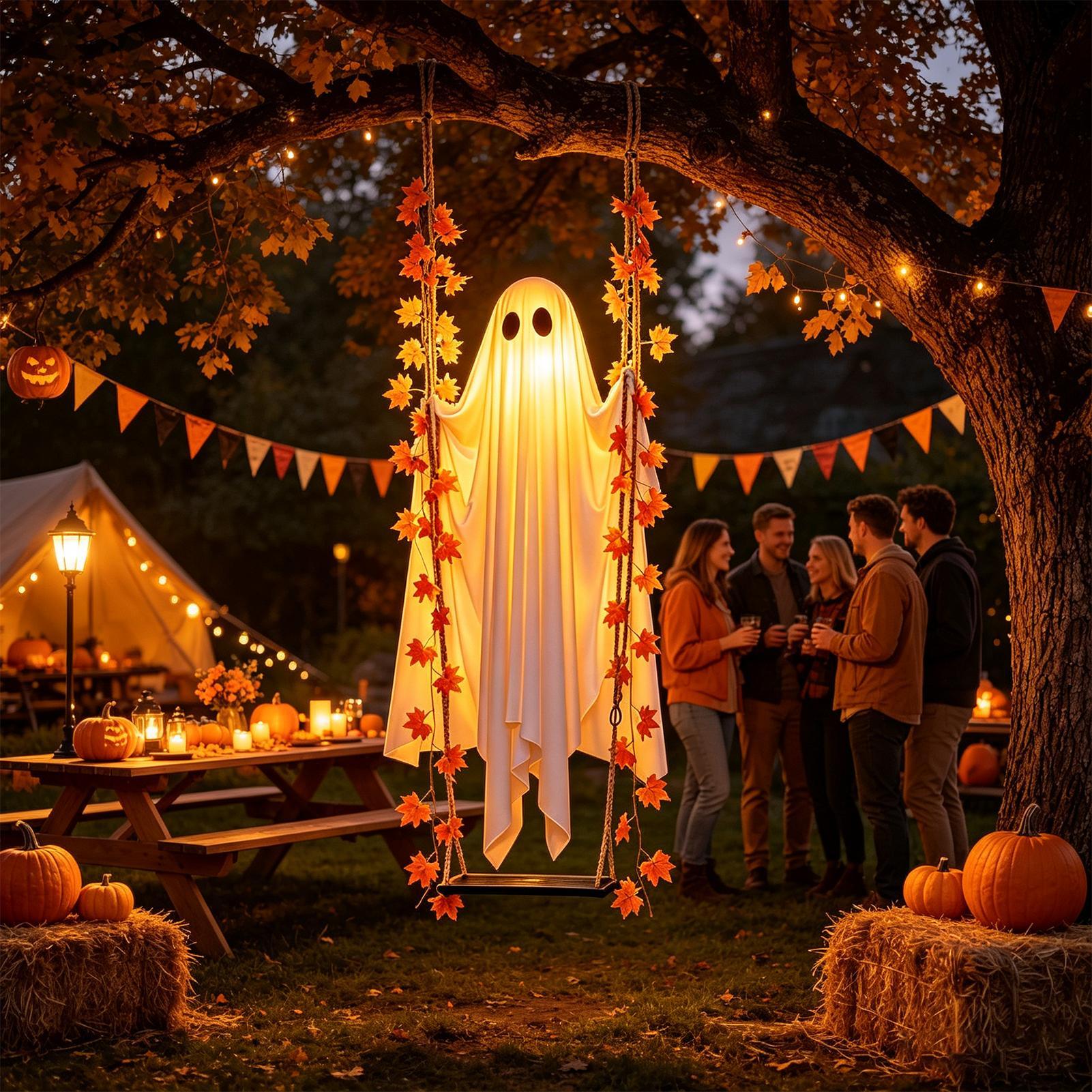 Outdoor Lighting Front Yard - Swinging Ghost Light Up Spooky Ornaments