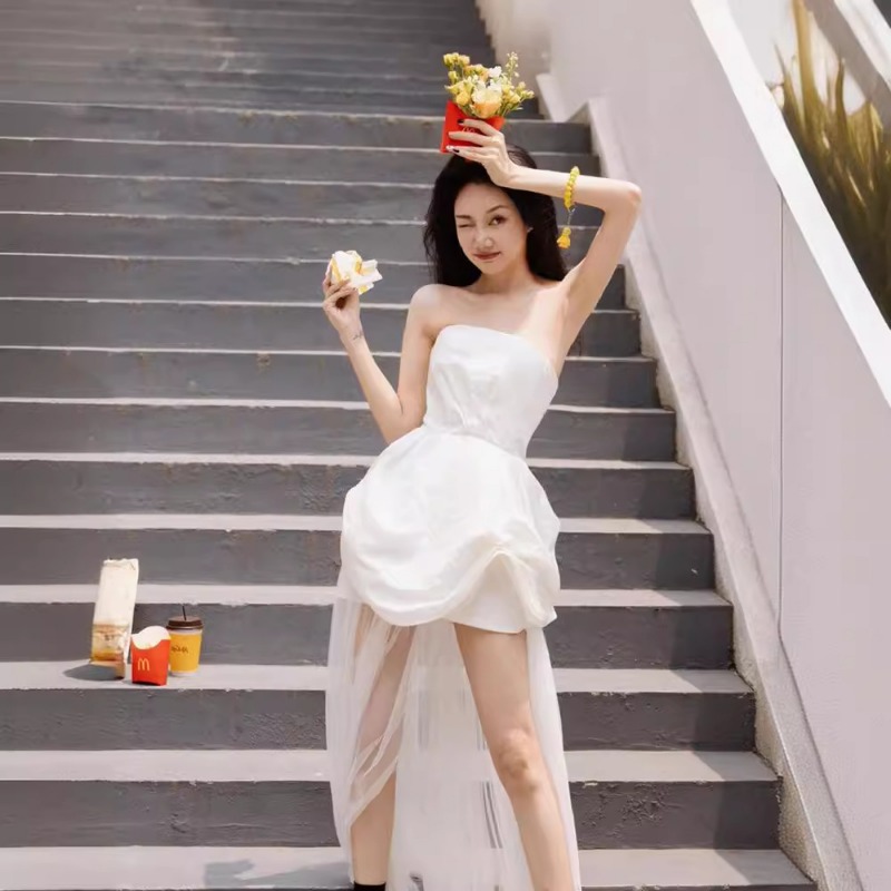 Outdoor Lighting For Photography - French White Strapless Morning Gown, Light