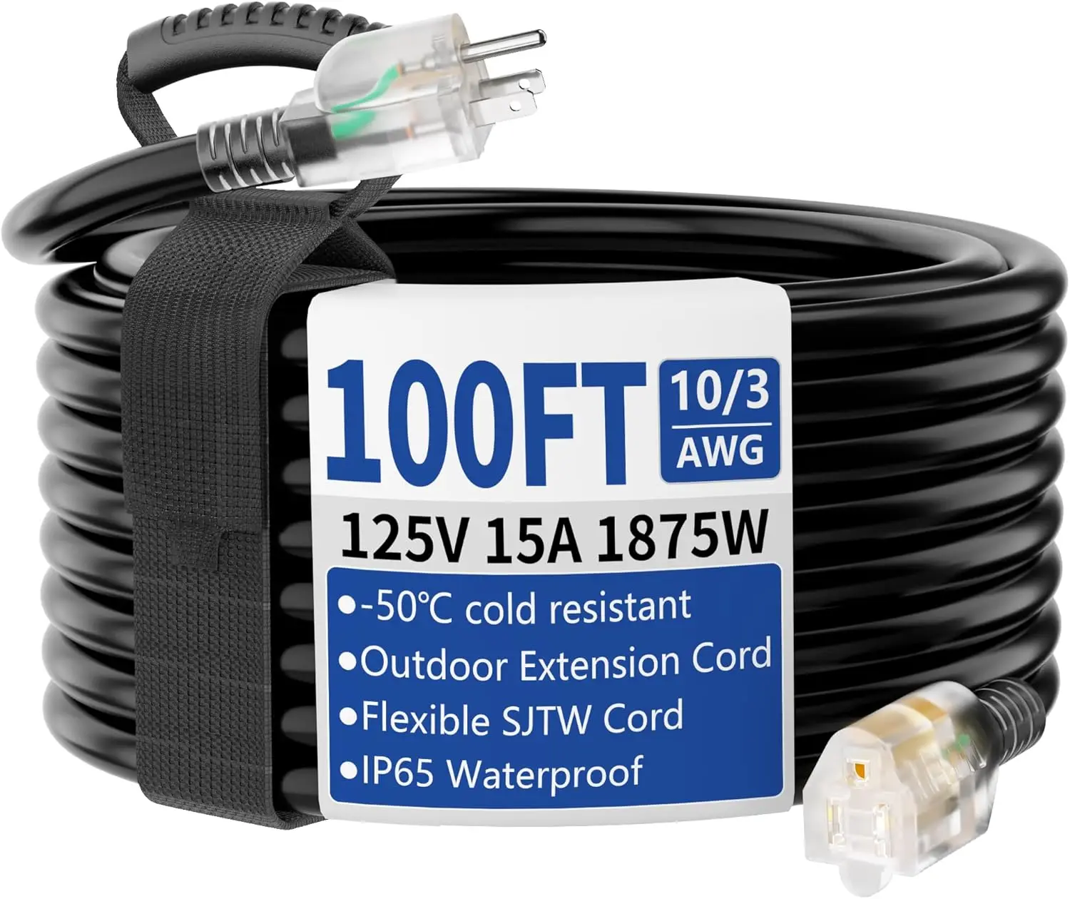 Outdoor Lighting Extension Cord - 100ft Outdoor/Indoor Extension Cord with Lighted