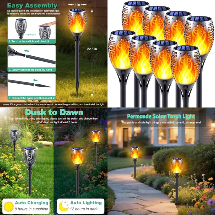 Fire Torch Solar - Solar Torch Lights with Flickering Flame,