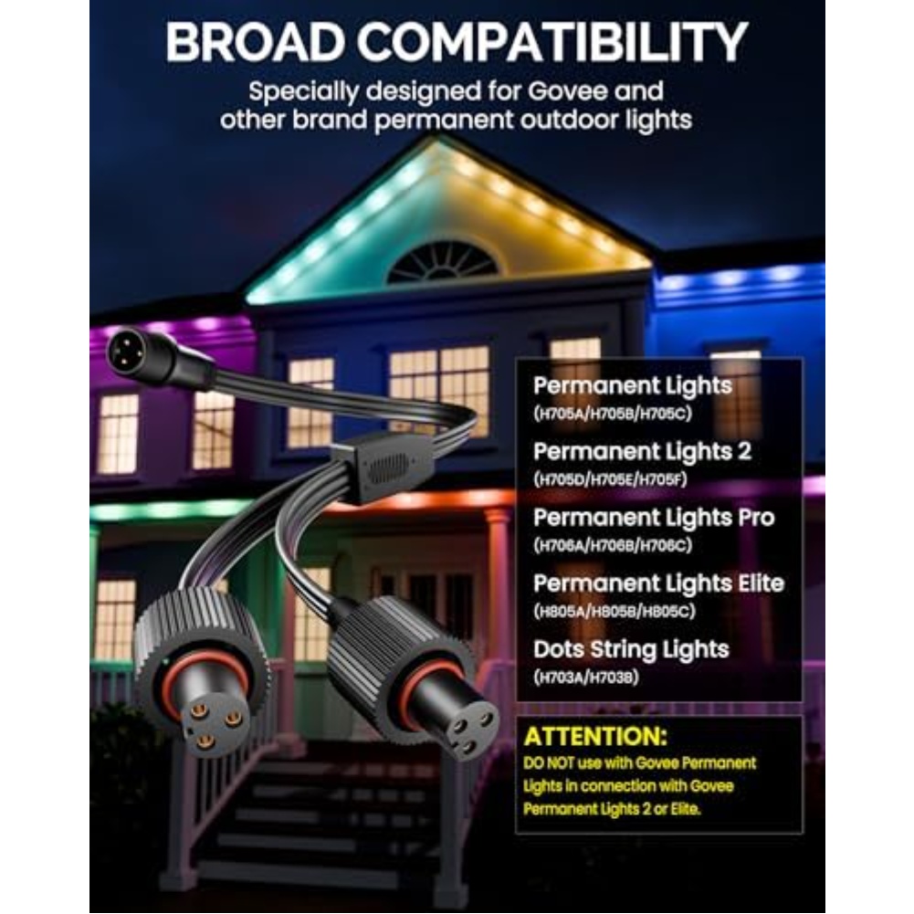 Outdoor Lighting Extension Cord - Waterproof Y-Shaped Power Splitter Cord For