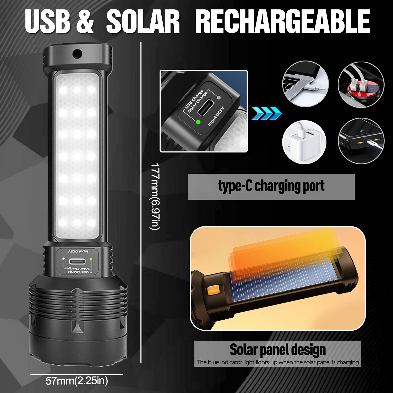 Solar-powered Flashlight Super - đánh giá và giá Fire Torch Solar