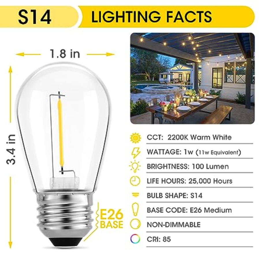 36 Pack S14 LED Bulbs for Outd - đánh giá và giá Outdoor Lighting For Patio