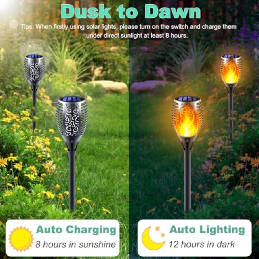 Solar Torch Lights with Flicke - đánh giá và giá Fire Torch Solar