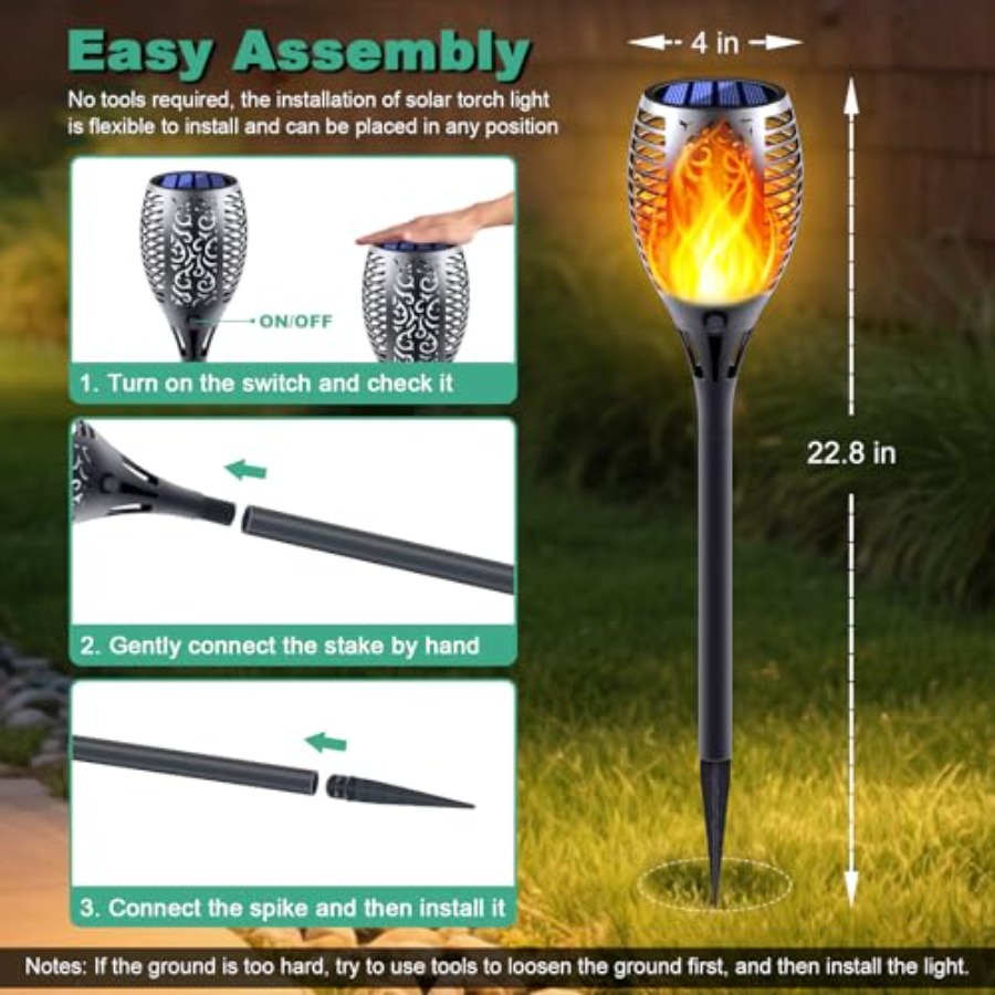 Solar Torch Lights with Flicke - đánh giá và giá Fire Torch Solar