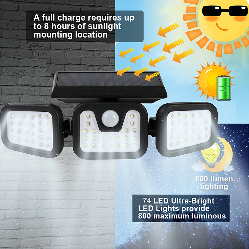 74LED Solar Light 3 Head Motio - đánh giá và giá Outdoor Lighting Front Yard