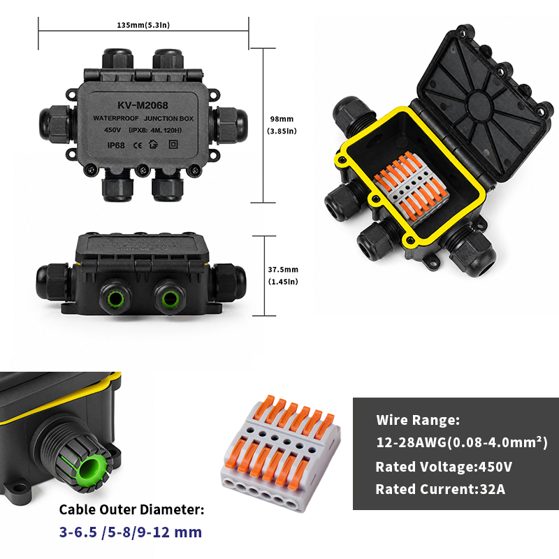 IP68 Waterproof Junction Box 2 - đánh giá và giá Outdoor Lighting Extension Cord